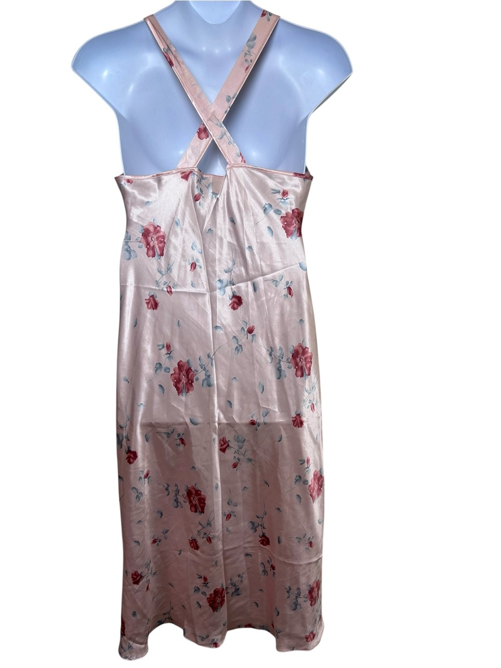 Vintage Jones New York pink maxi satin slip dress nightgown size large coquette - Picture 2 of 7